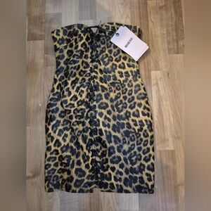 Miscreants Dress Mini Corset Leopard Lace up Strapless Faux Leather XS